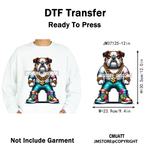 12in Cartoon Graffiti Streetwear Tiger Bunny Animal King Hip Hop Poster Iron on DTF Transfer Stickers Ready to Press for Hoodies