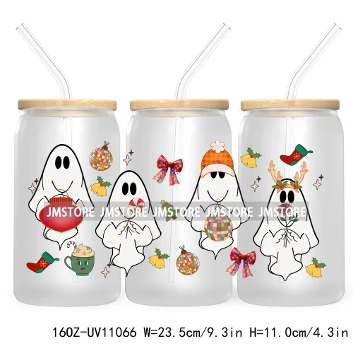 Gingerbread Christmas Coffee Latte UV DTF Cup Wrap For Libbey Glass Can Transfer Stickers Waterproof Custom Book Ghost Christmas