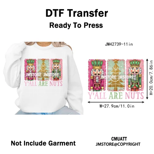 Y'all Are Nuts Pastel Cartoon Character Tis The Season Christmas Iron on DTF Heat Transfers Stickers Ready to Press for Clothes