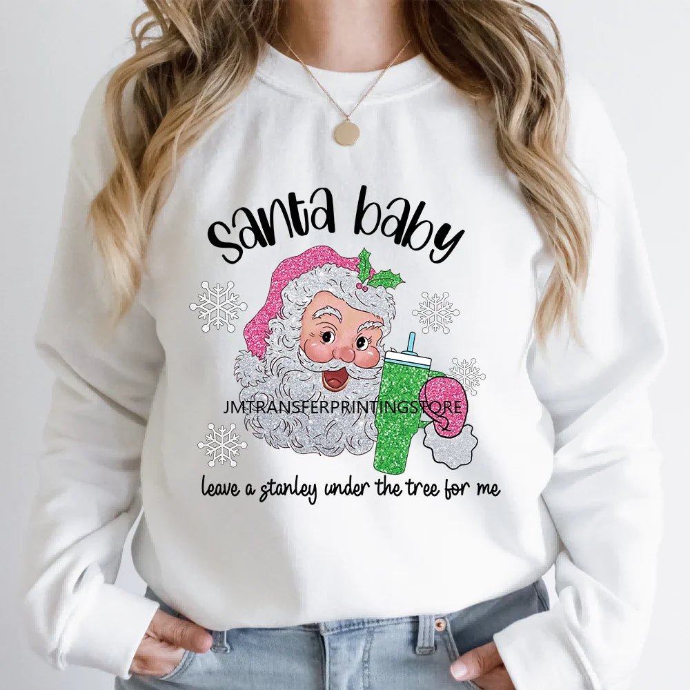 Cute Santa Kpop Inspired Movie Character Merry Christmas Holly Iron on DTF Washable Transfer Stickers Ready to Press for Textile