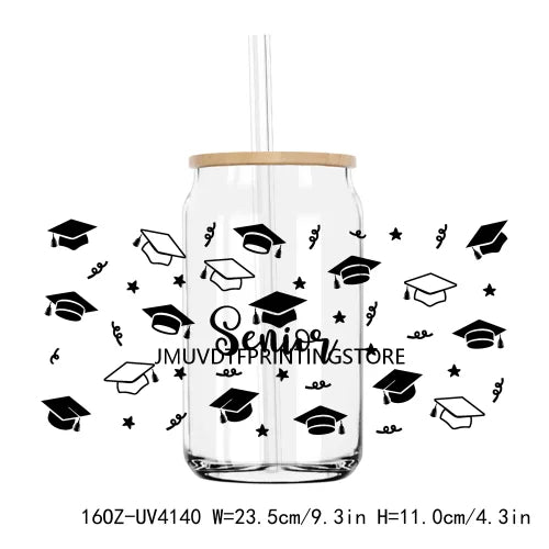 Senior Class Of 2024 UV DTF Sticker For 16OZ Libbey Glass Cup Can High School Graduation Wrap Transfer Sticker Custom DIY Logo