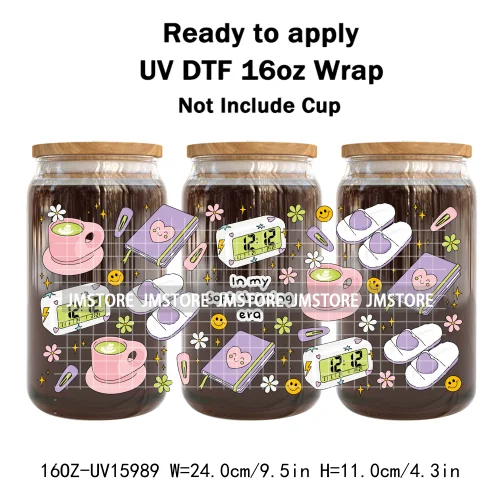 Coffee Coquette Bookish School Girly UV DTF Wraps Transfer Sticker Waterproof High Quality For 16OZ Libbey Glass Can Tumbler Mug