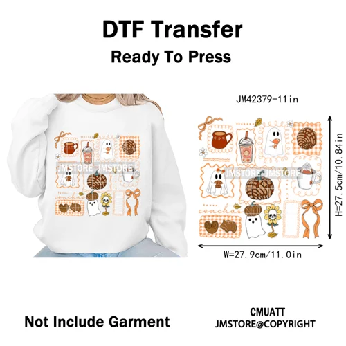 Ghost Coquette Spanish Halloween Pan Dulce Conchas And Cucuy Iron on DTF Washable Transfers Stickers Ready to Press for Textiles