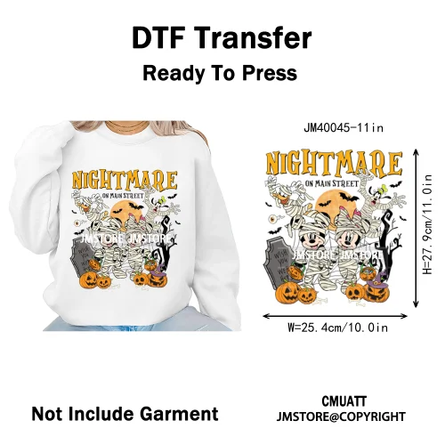 Happy Halloween Nightmare Cartoon Character Pumpkin Skeleton Iron on DTF Washable Transfers Stickers Ready to Press for T-shirts