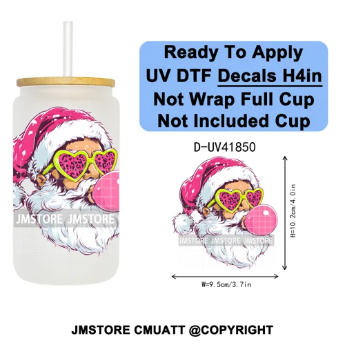 Retro Santa Claus Blowing Bubble Christmas UV DTF Decals Ready To Apply Waterproof Transfer Stickers For 16OZ Libbey Glass Can