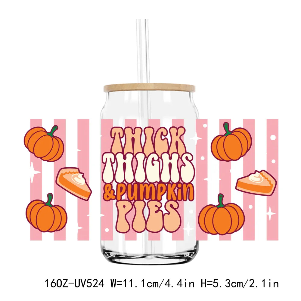 Fall Season Autumn Pumpkin 16OZ UV DTF Cup Wrap Transfers Stickers DIY Durable Waterproof Logo For Libbey Glass Can