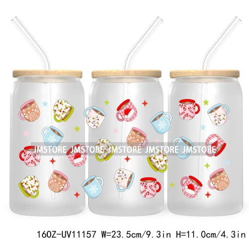 Gingerbread Coquette Bow Christmas Tree 16OZ UV DTF Cup Wrap Waterproof Transfer Stickers For Libbey Glass Can Candy Cane Bow