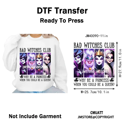 Happy Halloween Season Pumpkin Skull Cartoon Character Girly Evil Queen Iron on DTF Transfer Stickers Ready to Press for Textile