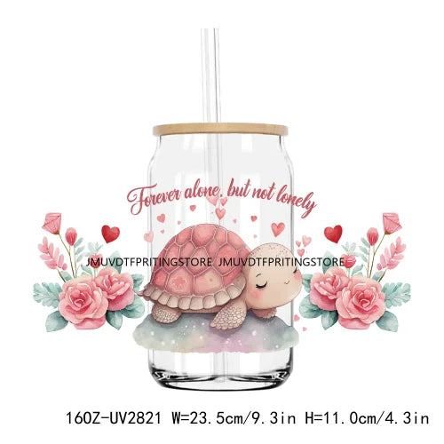 Valentines Teddy Bear With Red Roses UV DTF Sticker For 16OZ Libbey Glass Cup Can Wrap Transfer Sticker Custom Labels DIY Logo