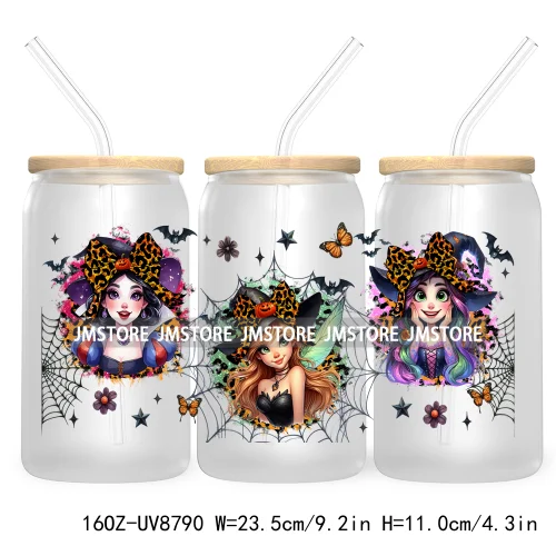 Halloween Leopard Cartoon Princess 16OZ UV DTF Cup Wrap Transfer Sticker Custom Labels Waterproof Logo For Libbey Glass Can Fall