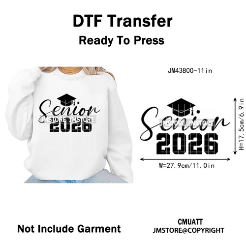 2026 Varsity Graduate Season College Senior Year Bow Iron on Washable DTF Heat Transfers Stickers Ready to Press for Sweatshirts