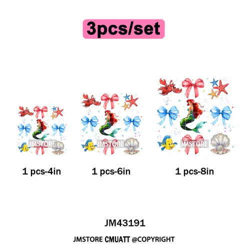 Colorful Girly Coquette Cartoon Princess Family Trip Iron on Washable DTF Heat Transfers Stickers Ready to Press for Clothing