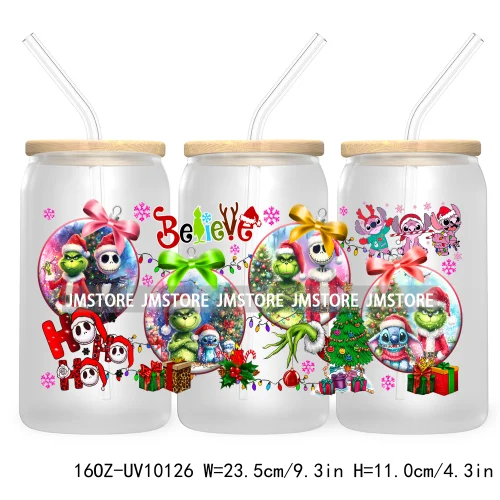 Funny Christmas Green Baby Character UV DTF Sticker For 16OZ Libbey Glass Cup Can Wrap Transfer Stickers Custom Labels DIY Logo