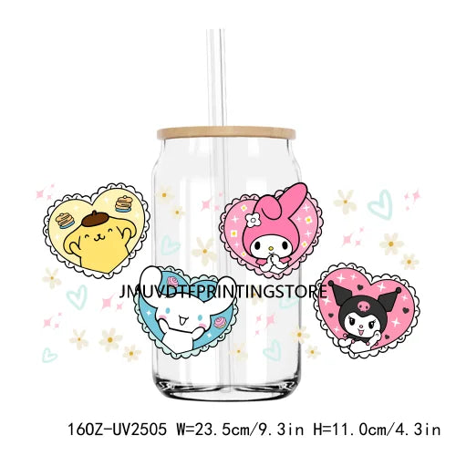 Cute Bear And Cat Coffee UV DTF Sticker For 16OZ Libbey Glass Cup Can Cartoon Cars Wrap Transfer Sticker Custom Labels DIY Logo