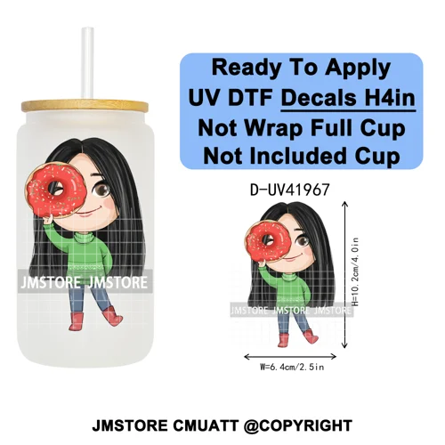 Cute Little Mermaid Cartoon Princess Festive UV DTF Transfer Stickers Decals Ready To Apply Waterproof For 16OZ Libbey Glass Can