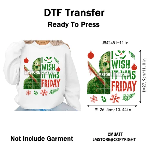Funny Brushstroke Bubble Cartoon Christmas Killer Movie Xmas Iron on DTF Washable Transfers Stickers Ready to Press for Textiles