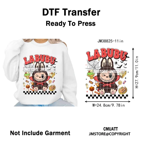 Cute Checkered Spooky Doll Monster Characters Halloween Iron on DTF Washable Heat Transfers Stickers Ready to Press for Textile