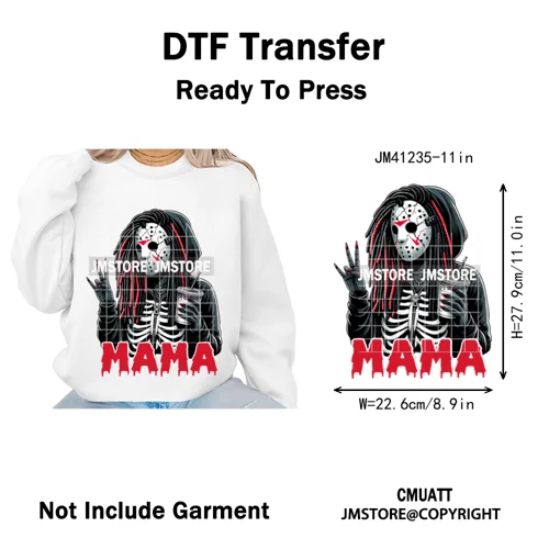 Black Girls Coffee Drinking Halloween Scary Movie Killer Mama Iron on Washable DTF Transfers Stickers Ready to Press for Clothes