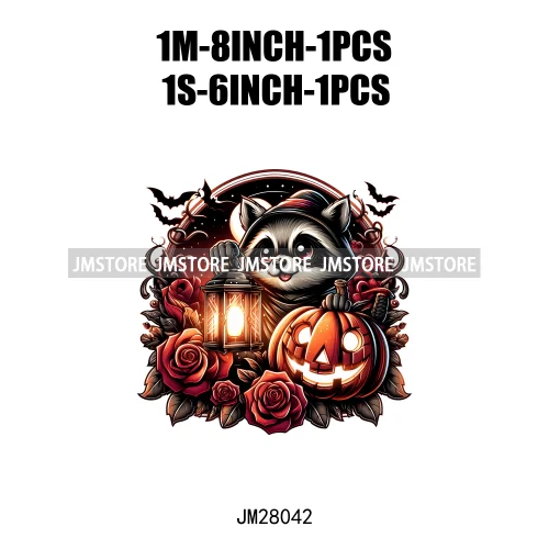 Cute Animals Skull Red Rose Pumpkin Halloween Spooky Vibes Design Logo Iron On DTF Transfer Stickers Ready To Press For Clothing