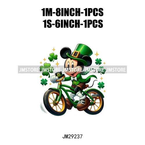 Cute Cartoon Character St Patrick's Irish Day Shamrock Lucky Vibes Iron On DTF Transfers Stickers Ready To Press For Hoodies