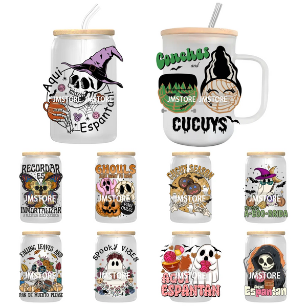 Mexican Ghost Espooky Vibes UV DTF Transfer Stickers Decals For Libbey Cold Cups Mugs Tumbler Conchas And Cucuys Halloween Boo