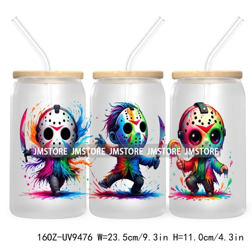 Watercolor Cartoon Halloween Spooky UV DTF Sticker For 16OZ Libbey Glass Cup Can Wrap Transfer Stickers Custom Labels DIY Logo