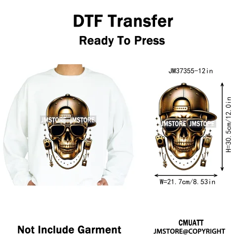 12in Colorful Graffiti Streetwear Skeleton Game Over Iron on DTF Thermal Transfers Stickers Printing Ready to Press for T-shirts