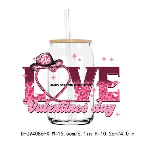 Love Cowboy Western Valentine Vibe 16OZ UV DTF Cup Wrap Transfers Stickers Custom Label DIY Waterproof Logo For Libbey Glass Can