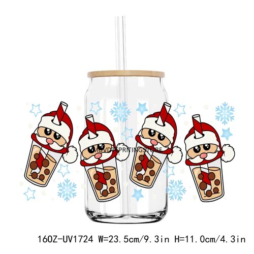 Christmas Santa's Cup 16OZ UV DTF Cup Wrap Transfers Stickers Custom Labels DIY Durable Waterproof Logo For Libbey Glass Can