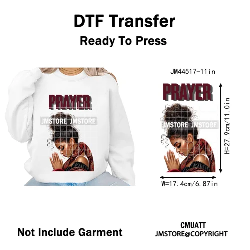 Afro Girls Prayer Jesus Faith Love Magic Christian Women Iron on Washable DTF Heat Transfers Stickers Ready to Press for Clothes