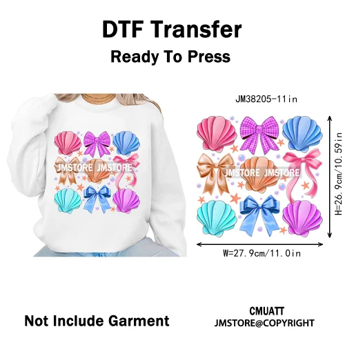 Spring Break Wildflower Seashell Turtle Coquette Sun Summer Vacation Iron on DTF Transfers Stickers Ready to Press for Clothes
