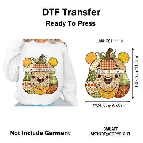 Preppy Floral Cartoon Friends Fall Patchwork Pumpkin Halloween Iron on Washable DTF Transfer Stickers Ready to Press for Clothes