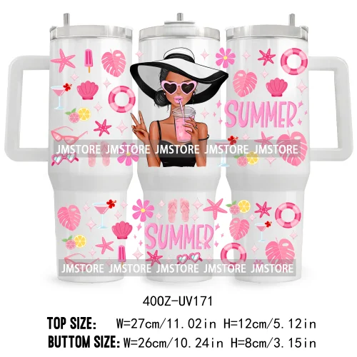 40OZ Tumbler Wrap Summer Lady Coffee UV DTF Cup Wraps Transfer Stickers Custom Label Durable Waterproof Logo Floral Flowers Girl