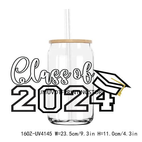 Senior Class Of 2024 UV DTF Sticker For 16OZ Libbey Glass Cup Can High School Graduation Wrap Transfer Sticker Custom DIY Logo