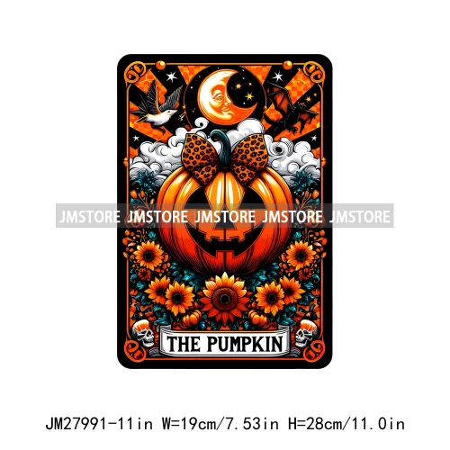 Spooky Halloween Tarot Card Pumpkin Skeleton Ghost Flower Iron On DTF Transfers Stickers Ready To Press For Sweatshirt Bags