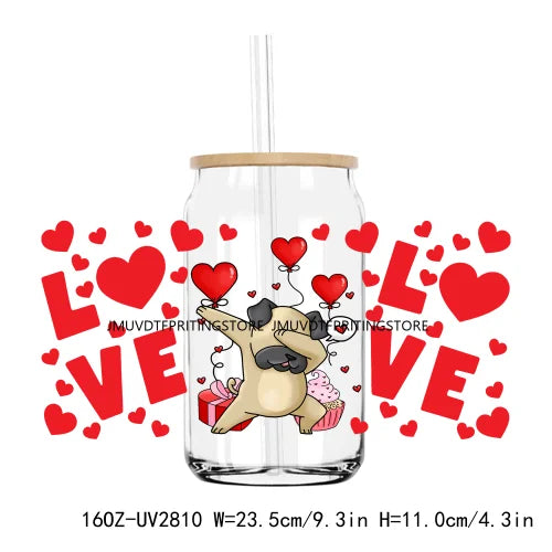 Cute Animal Couple Valentine Day UV DTF Sticker For 16OZ Libbey Glass Cup Can Wrap Transfer Sticker Custom Labels DIY Logo