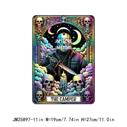 Spooky Horror Halloween Designs Killer King Ghost Death Tarot Card DTF Iron On Transfer Stickers Ready To Press For T-shirt Bags