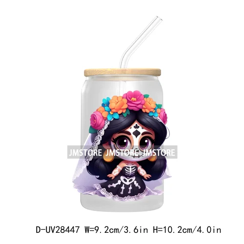 Cute Latina Cartoon Princess Baby Girl UV DTF Transfer Stickers Decals For Libbey Cold Cups Mug Tumbler Labels Sugar Skull Woman