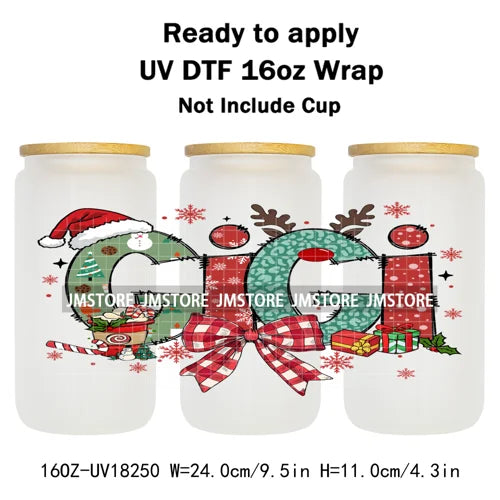 Christmas Mama Mini Coquette Family Xmas 16OZ UV DTF Cup Wraps Ready To Apply Waterproof Transfer Stickers For Libbey Glass Can