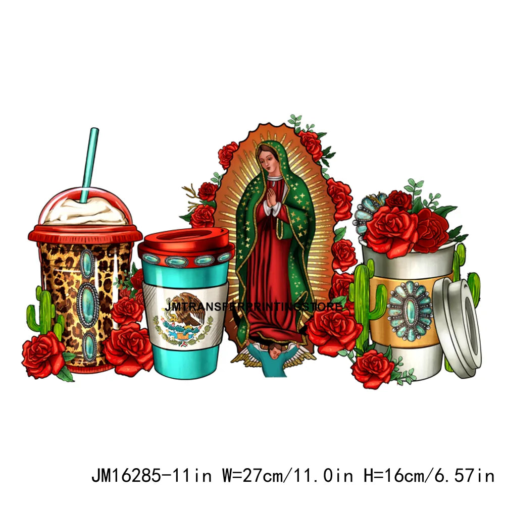 Peace Love Cafecito Cinco De Mayo Printing Decals Mexico Festival Culture Coffee Cup DTF Transfer Ready To Press For Bag Hoodies