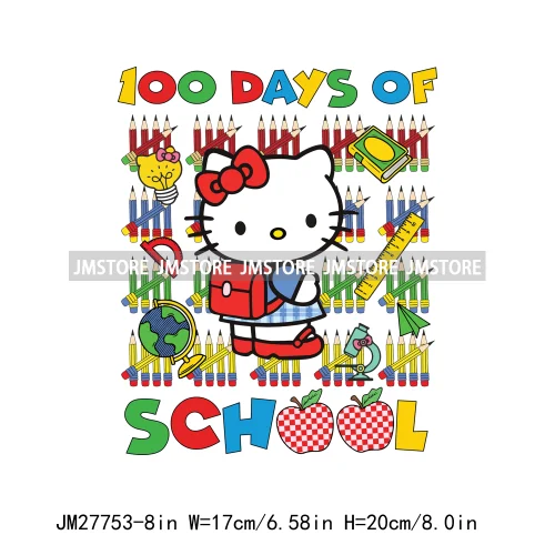 Cartton Animal Happy In My 100 Days Of School Era Books Teacher DTF Iron On Transfers Stickers Ready To Press For T-shirts Bags