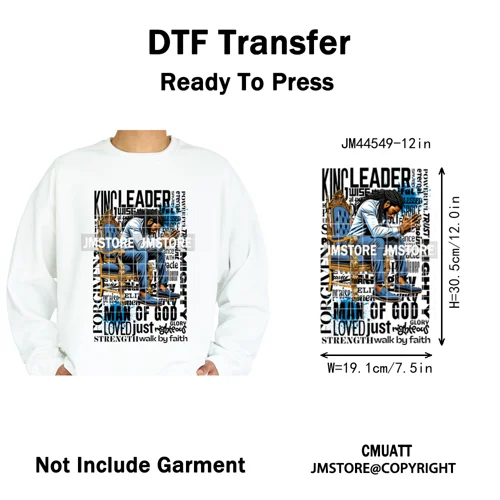 Bible Inspirational Quotes Black Prayer Men of God Religious Iron on Washable DTF Transfers Stickers Ready to Press for Textiles