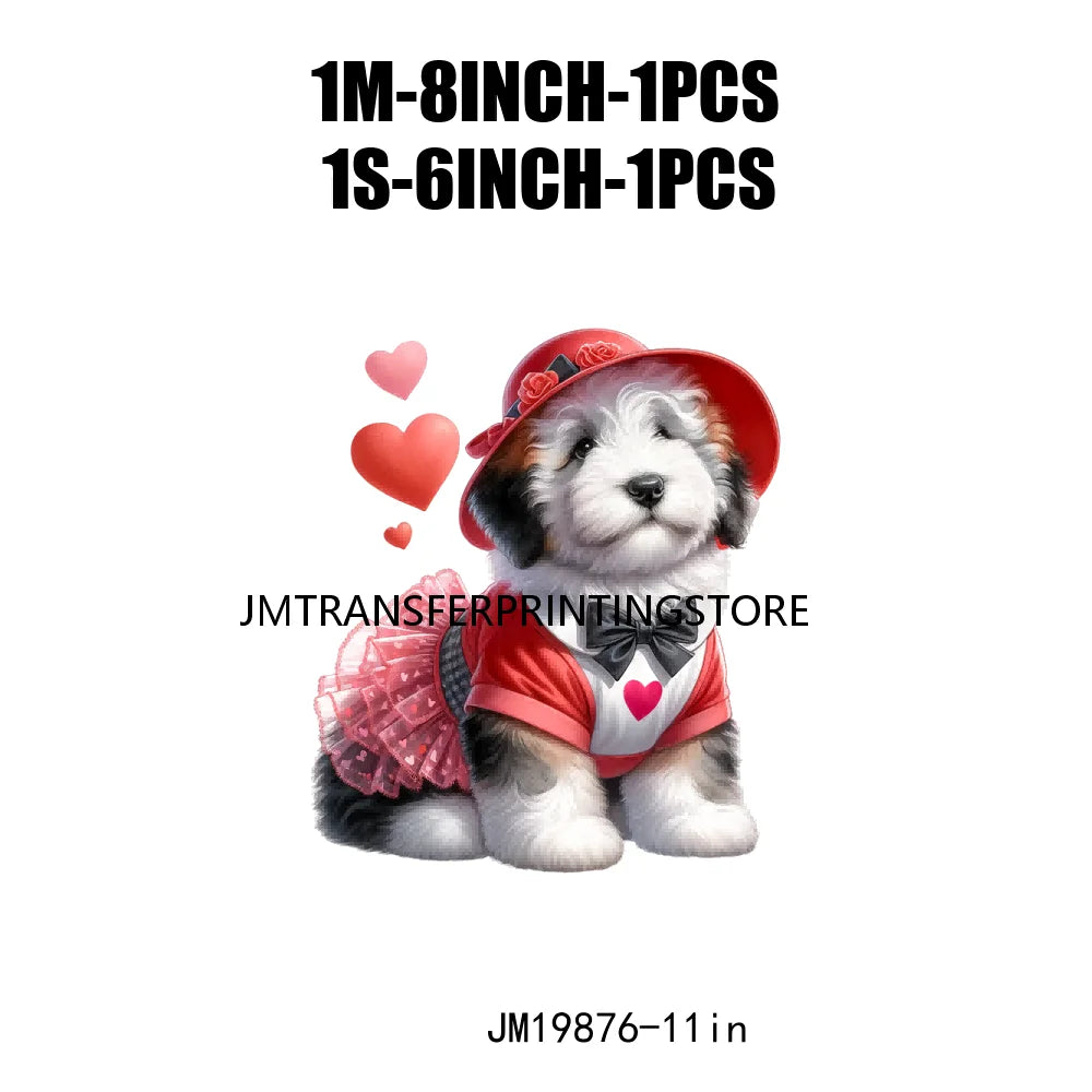 Lovely Puppy Dog Valentines Animal DTF Transfer Heat Press Iron On Stickers For Sweatshirt Coat