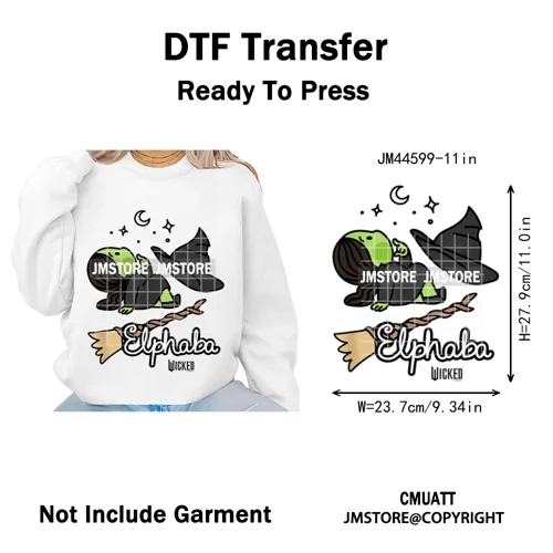 Pink and Green Magic Broomstick Witches Movie Fans Iron on Washable DTF Heat Transfers Stickers Ready to Press for Sweatshirts