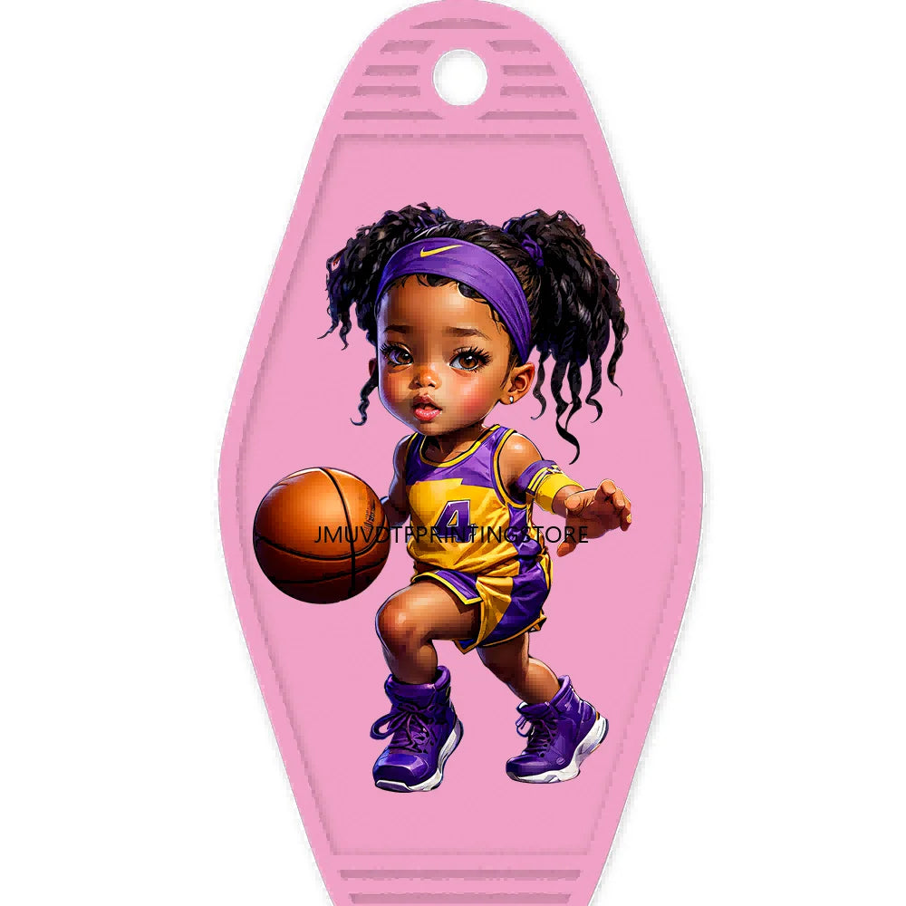 Cute Basketball Girl Players High Quality WaterProof UV DTF Sticker For Motel Hotel Keychain Cheerleading Girls