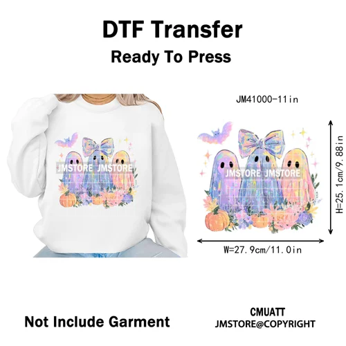 Cute Iridescent Ghost Girly Halloween Coquette Spooky Vibes Iron on Washable DTF Transfers Stickers Ready to Press for Clothing