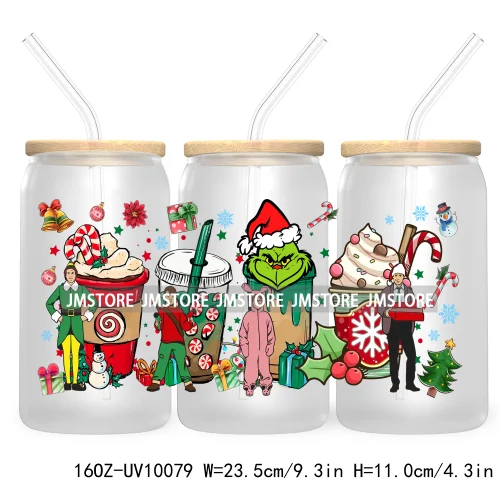 Funny Christmas Green Baby Character UV DTF Sticker For 16OZ Libbey Glass Cup Can Wrap Transfer Stickers Custom Labels DIY Logo