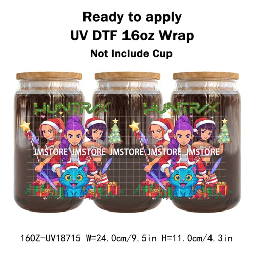 Demon Hunters Kpop Christmas Party UV DTF Stickers Ready To Apply Cup Wrap Durable Custom Prints DIY Craft For Libbey Can Glass