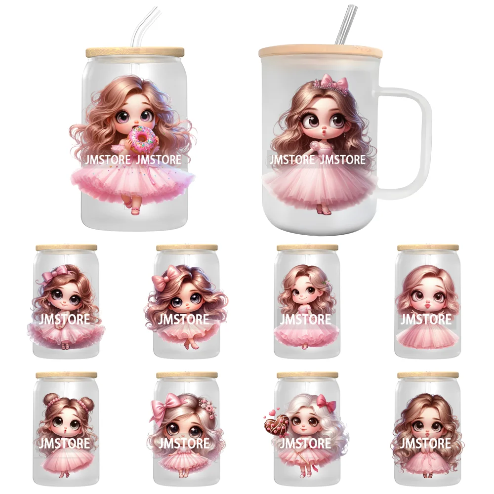 Cute Pink Princess Coquette Bow UV DTF Transfer Stickers Decals Ready To Apply Waterproof For 16OZ Libbey Glass Can Cups Tumbler