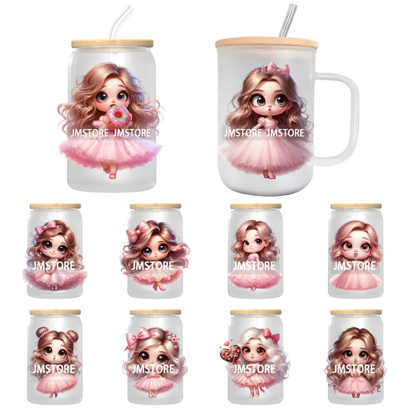 Cute Pink Princess Coquette Bow UV DTF Transfer Stickers Decals Ready To Apply Waterproof For 16OZ Libbey Glass Can Cups Tumbler